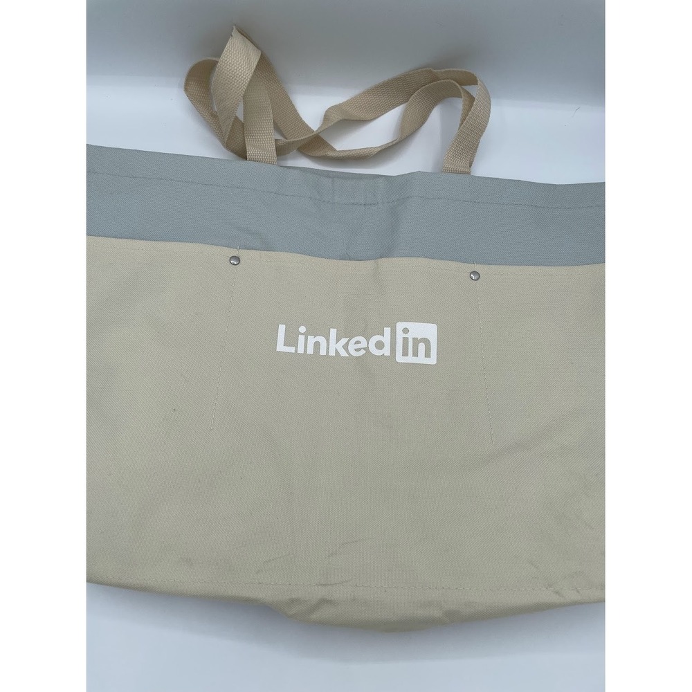 LinkedIn‎ Beach Bag Tote Beige Gray Plastic Lined Pool Travel Corporate Swag